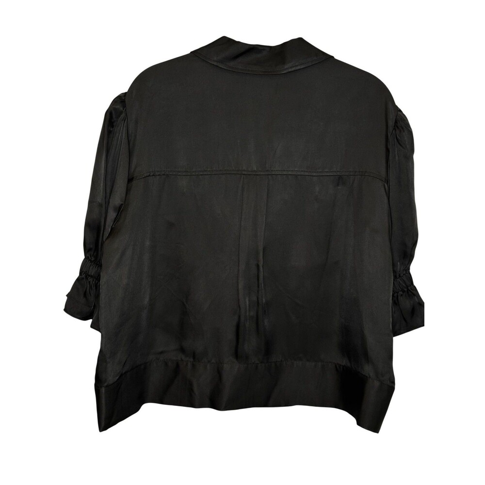 Cinq A Sept Holly Ruffle Sleeve Jacket Medium Black Cupro Puff Zip Front - Picture 6 of 8